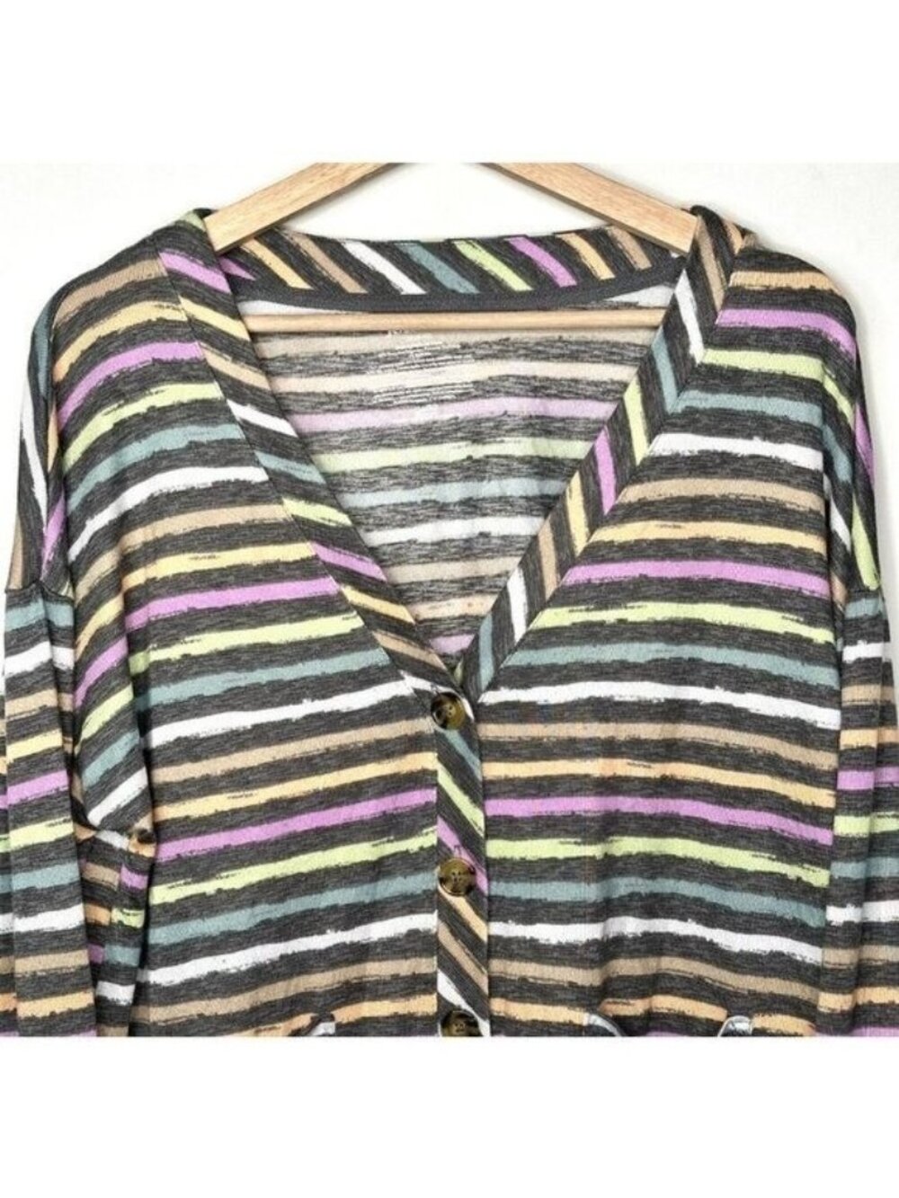 Joyspun Hacci Cardigan Womens Medium Rainbow Stripe Colorful V Neck Soft Knit - Picture 3 of 10